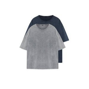 Trendyol Anthracite-Indigo Antique/Faded Effect 2 Pack Basic Tshirt