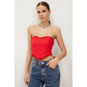 Trendyol Red Heart Formed Tasseled Crop Bustier