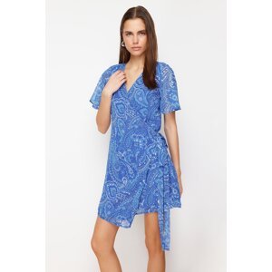 Trendyol Saxe Blue Shawl Patterned Wrap Mini Woven Dress