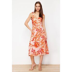 Trendyol Pink Floral A-Line Viscose Midi Woven Dress