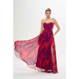 Carmen Fuchsia Tied Slit Printed Evening Dress