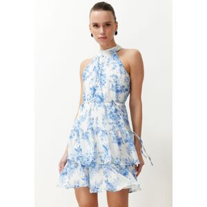 Trendyol Ecru Floral Print A-Line Layer Mini Lined Chiffon Woven Dress