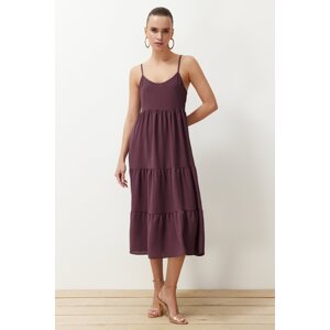 Trendyol Purple Skirt Flounce Relaxed Cut Strap Midi Woven Dress