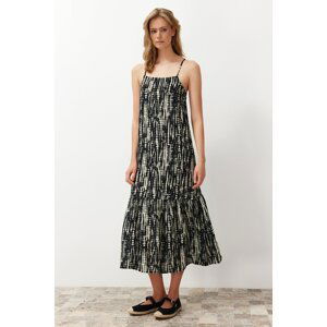 Trendyol Black Geometric Pattern A-line Viscose Maxi Woven Dress