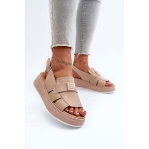 Women's leather platform and wedge sandals, dark beige Vivitellia