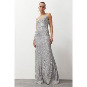 Trendyol Gray Sequin Long Evening Dress