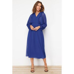 Trendyol Saxe Blue Minimally Patterned Chiffon Lined Woven Dress