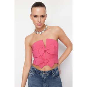 Trendyol Pink Bow Woven Crop Bustier