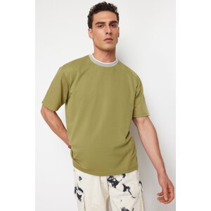 Trendyol Limited Edition Khaki Relaxed/Comfortable Cut Knitwear Taped Textured Pique T-Shirt