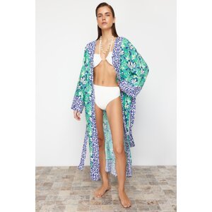 Trendyol Ethnic Patterned Belted Maxi Woven Kimono & Kaftan