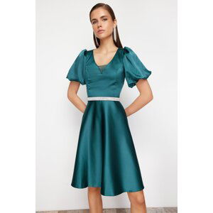 Trendyol Emerald Green Stone Accessory Stylish Evening Dress with Belt Detail