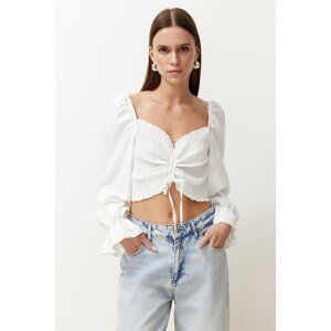 Trendyol Ecru Gathered Back Gimped Woven Blouse