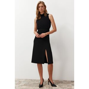 Trendyol Black A-line Degaje Collar Midi Woven Dress