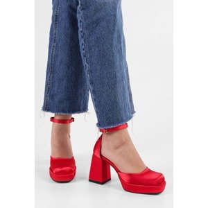 Shoeberry Women's Pascal Red Satin Platform Heeled Shoes