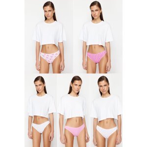 Trendyol Pink-Multicolor 5-Pack Cotton Brazilian Knitted Panties