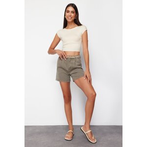 Trendyol Khaki 100% Tencel™ Pleated Denim Shorts & Bermuda