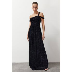 Trendyol Navy Blue Asymmetrical Collar Knitted Long Evening Dress