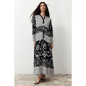 Trendyol Black Paisley Patterned Button Detailed Viscose Dress