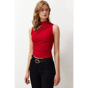 Trendyol Red Zero Sleeve Gathered Formal Stretch Knitted Blouse