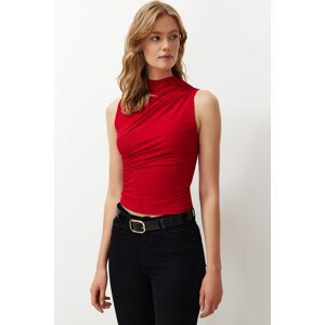 Trendyol Red Zero Sleeve Gathered Formal Stretch Knitted Blouse