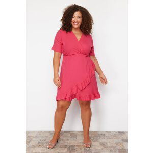 Trendyol Curve Pink Double Breasted Flounce Knitted Dress Double Breasted Flounce Mini Knitted Dress