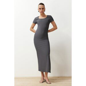 Trendyol Anthracite Plain Bodycone Fitted Flexible Ottoman Knitted Maxi Pencil Dress