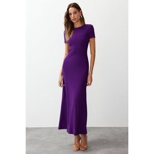 Trendyol Purple Short Sleeve Bodycone/Fitting Crew Neck Stretchy Knitted Maxi Pencil Dress