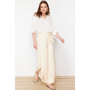 Trendyol Mink Short Wide Leg Flexible Trousers with Side Slits