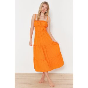 Trendyol Orange Maxi Woven Gathered Beach Dress