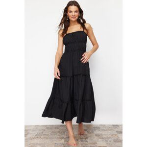 Trendyol Black Maxi Woven Gathered Beach Dress