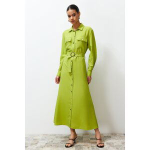 Trendyol Oil Green Gold Button Detailed Woven Shirt Dress