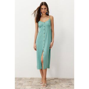 Trendyol Mint Straight Cut Button Detail Midi Woven Dress