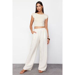 Trendyol Ecru Striped Wide Leg/Wide Leg Woven Trousers