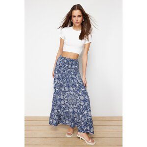 Trendyol Navy Blue Floral Patterned Ruffled A-line Midi Length Woven Skirt