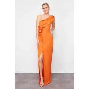 Trendyol Orange Flounced Single Sleeve Woven Long Evening Dress