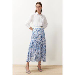Trendyol Blue Animal Patterned Lined Woven Skirt