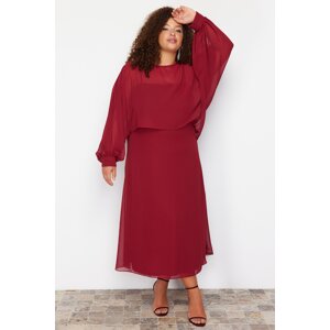 Trendyol Curve Burgundy Cape Detailed Chiffon Woven Plus Size Dress