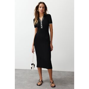Trendyol Black Midi Knitwear Polo Collar Dress