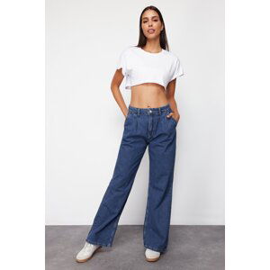 Trendyol Blue Pleated High Waist Wide Leg Jeans