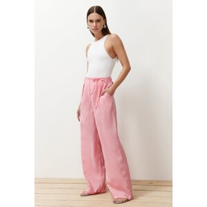 Trendyol Pink Modal Slim Belt Pleated Wide Cut Wide Leg Woven Trousers