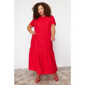 Trendyol Curve Red Fake Linen Woven Plus Size Dress
