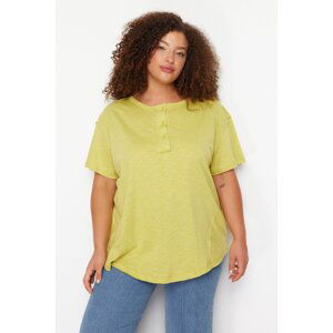 Trendyol Curve Green Button Detailed Boyfriend Knitted T-shirt