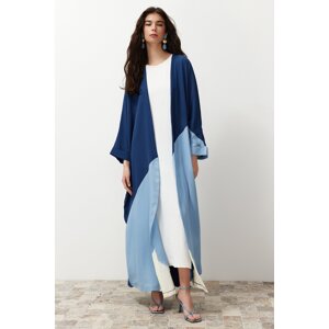 Trendyol Indigo Belted Color Block Long Woven Cap & Abaya