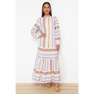 Trendyol Lilac Striped Skirt Ruffled Linen Look Woven Dress