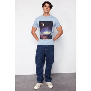 Trendyol Men's Blue Galaxy Printed Regular/Regular Fit T-Shirt