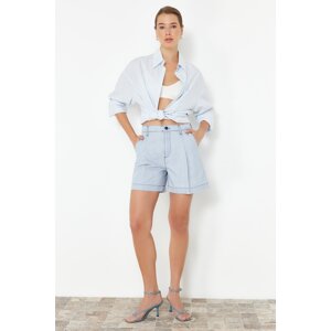 Trendyol Light Blue 100% Tencel™ Pleated High Waist Denim Shorts