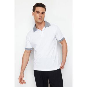 Trendyol White Regular Cut Textured 100% Cotton Polo Neck T-shirt