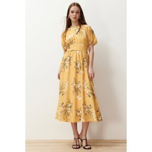 Trendyol Mustard Balloon Sleeve Floral Long Dress