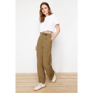 Trendyol Light Khaki Wide Leg Label Detail Woven Trousers