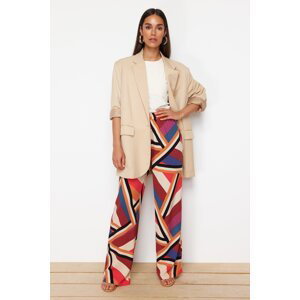 Trendyol Red Wide Leg Patterned Woven Trousers with Elastic Waist Tie Detail